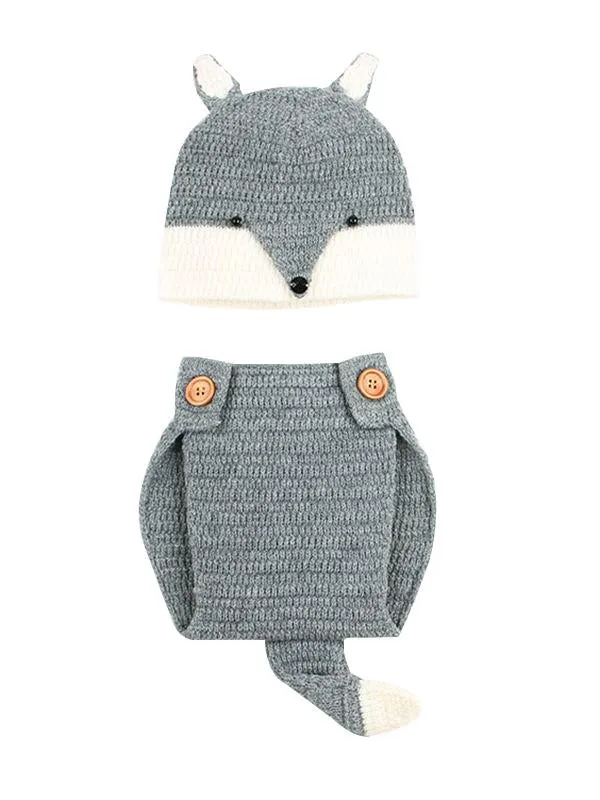 2-piece Cute Fox Pattern Knitted Baby Set Hat   Shorts