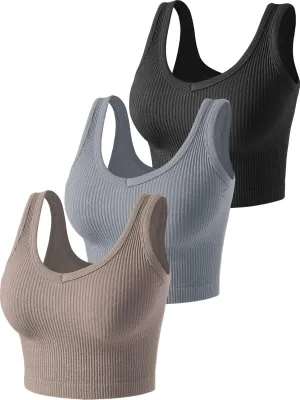 3 Pieces Womens Tank Tops Cute Sexy Going Out Ribbed Summer Tops Black White Crop Tops for Women
