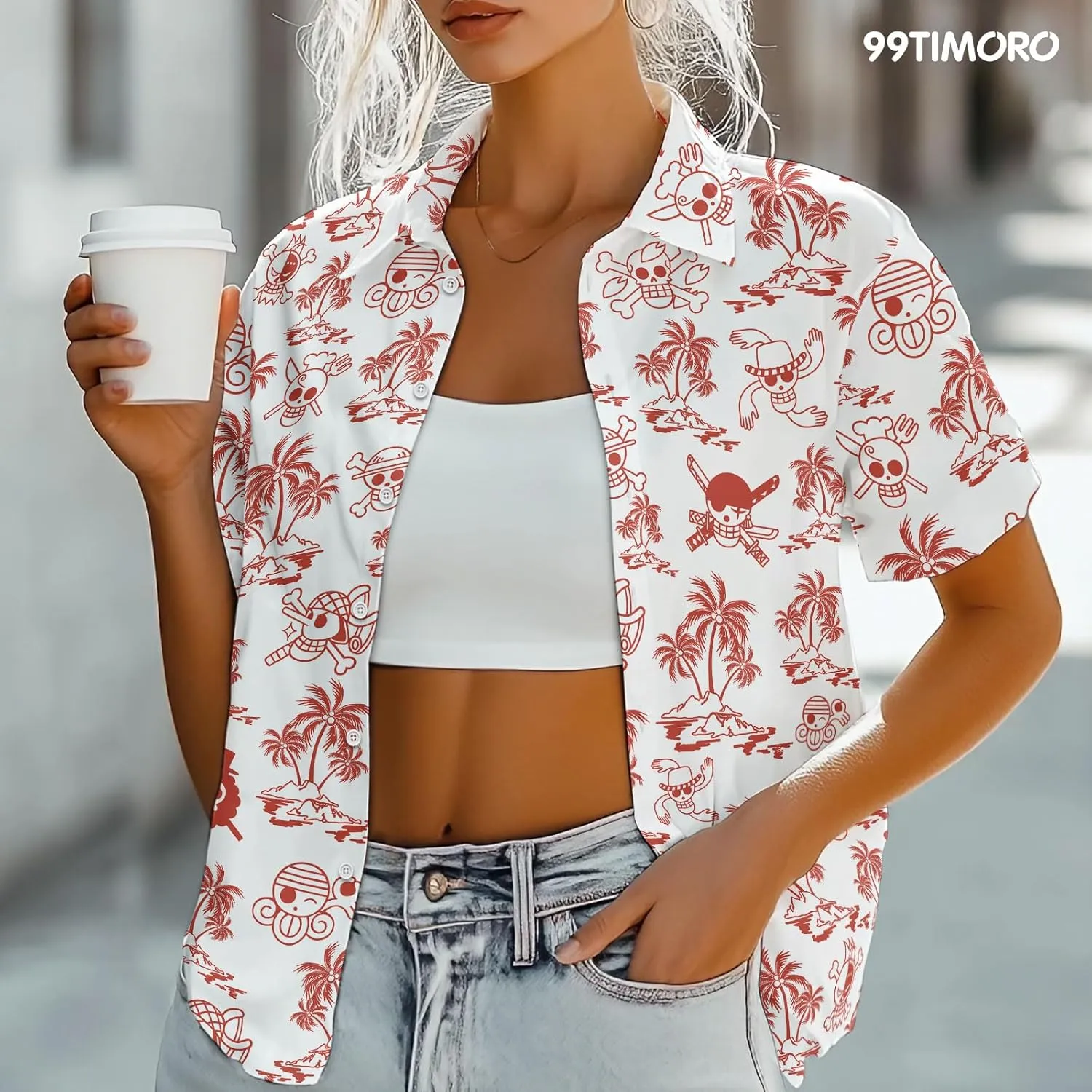 99TIMORO Game Character Hawaiian Shirt, Anime Movie Short Sleeve, Funny Print Button Down Top