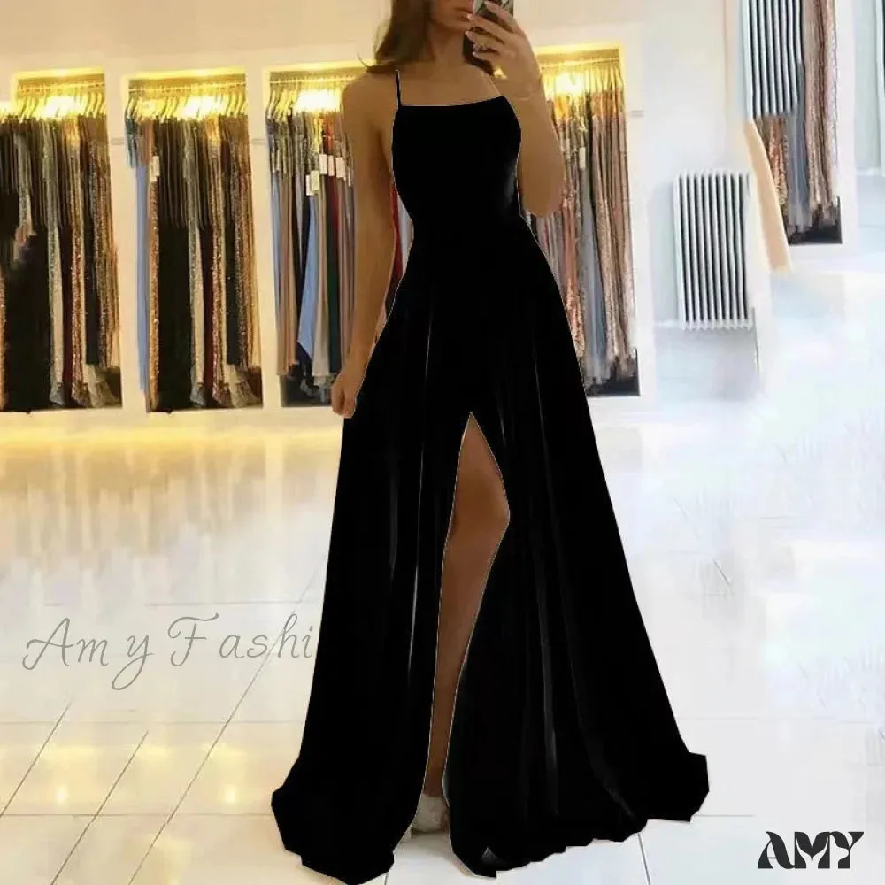 Amy Fashion - Satin Party Robe Simple Spaghetti Dress