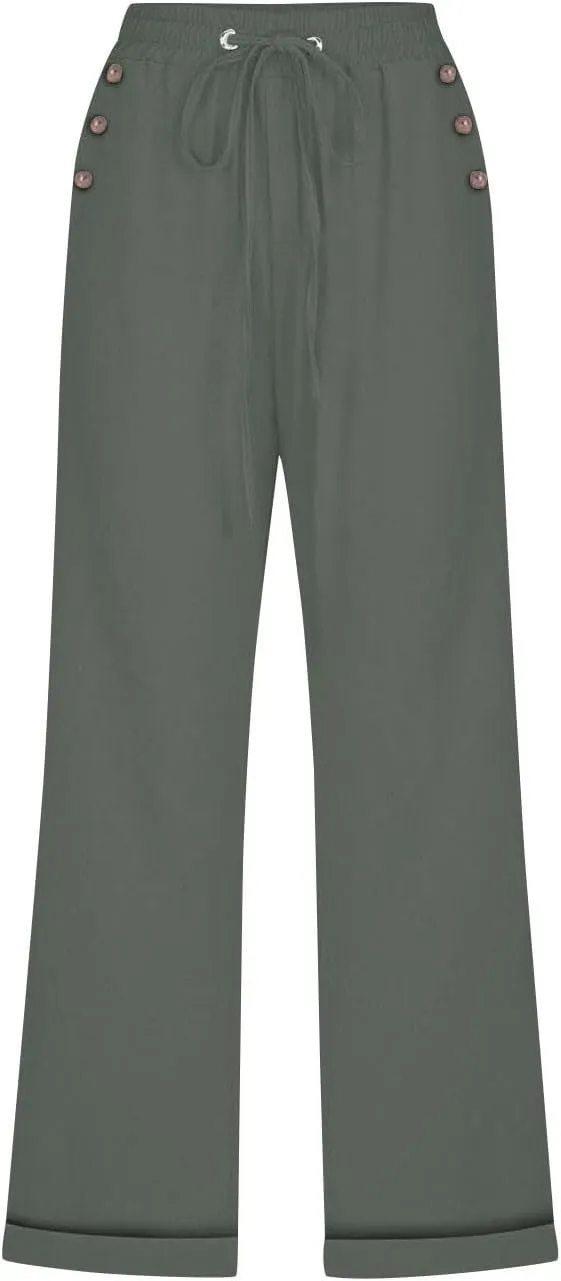 Anjikang Womens Capris for Summer Plus Size Lightweight Linen Capri Pants High Waisted Wide Leg Cropped Pants with Pockets