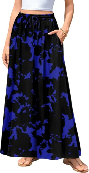 Aodemo Women's Palazzo Pants Dressy Wide Leg Pants High Waist Casual Beach Flowy Culottes with Pockets