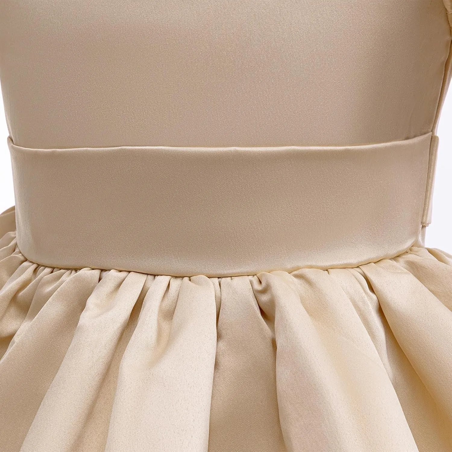 Baby Girl's Cotton Splicing Tulle Dress Short Puff Sleeve Princess Sundress Waist Cinched Party Ruched Dresses
