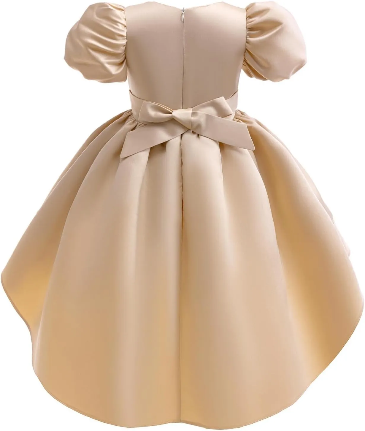 Baby Girl's Cotton Splicing Tulle Dress Short Puff Sleeve Princess Sundress Waist Cinched Party Ruched Dresses