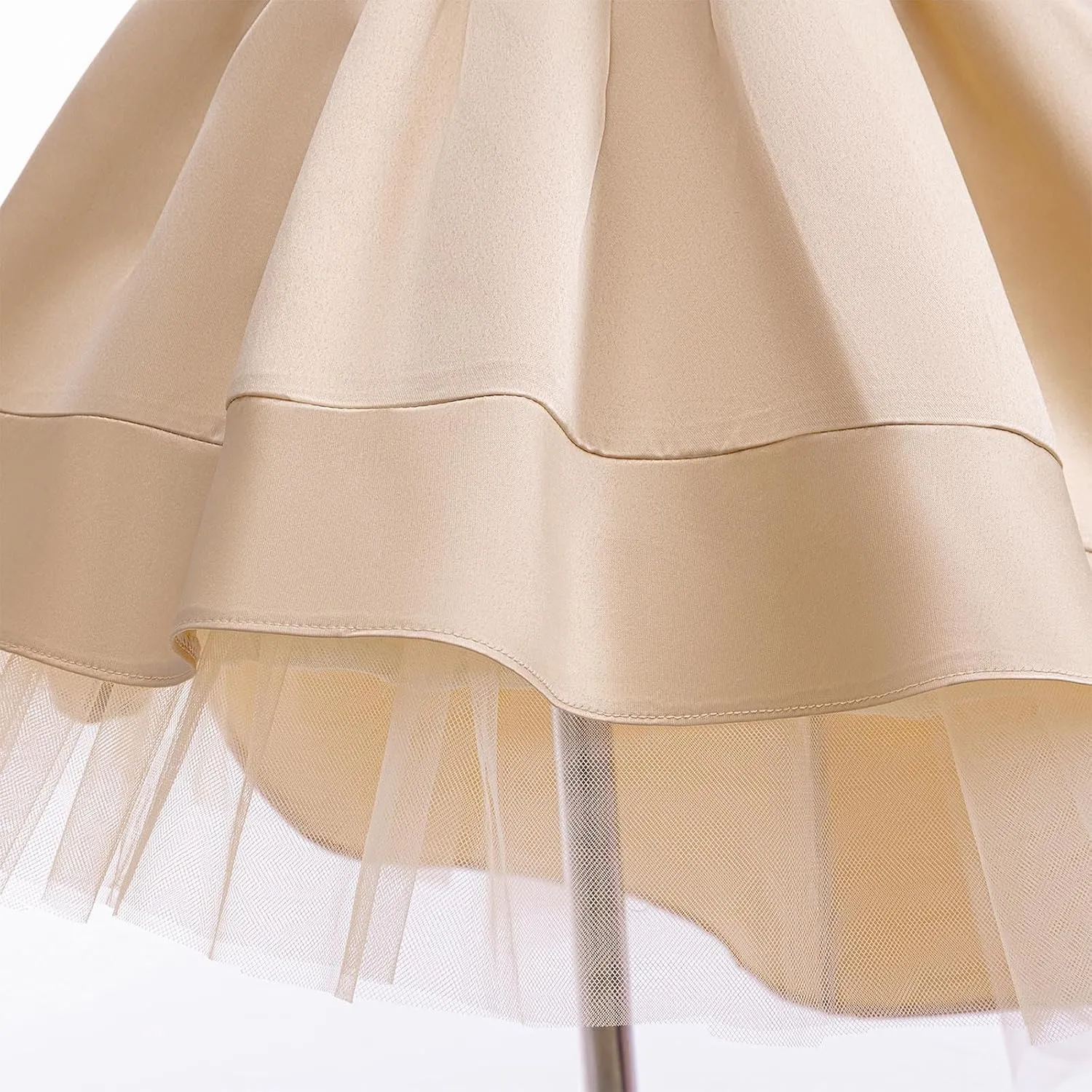 Baby Girl's Cotton Splicing Tulle Dress Short Puff Sleeve Princess Sundress Waist Cinched Party Ruched Dresses