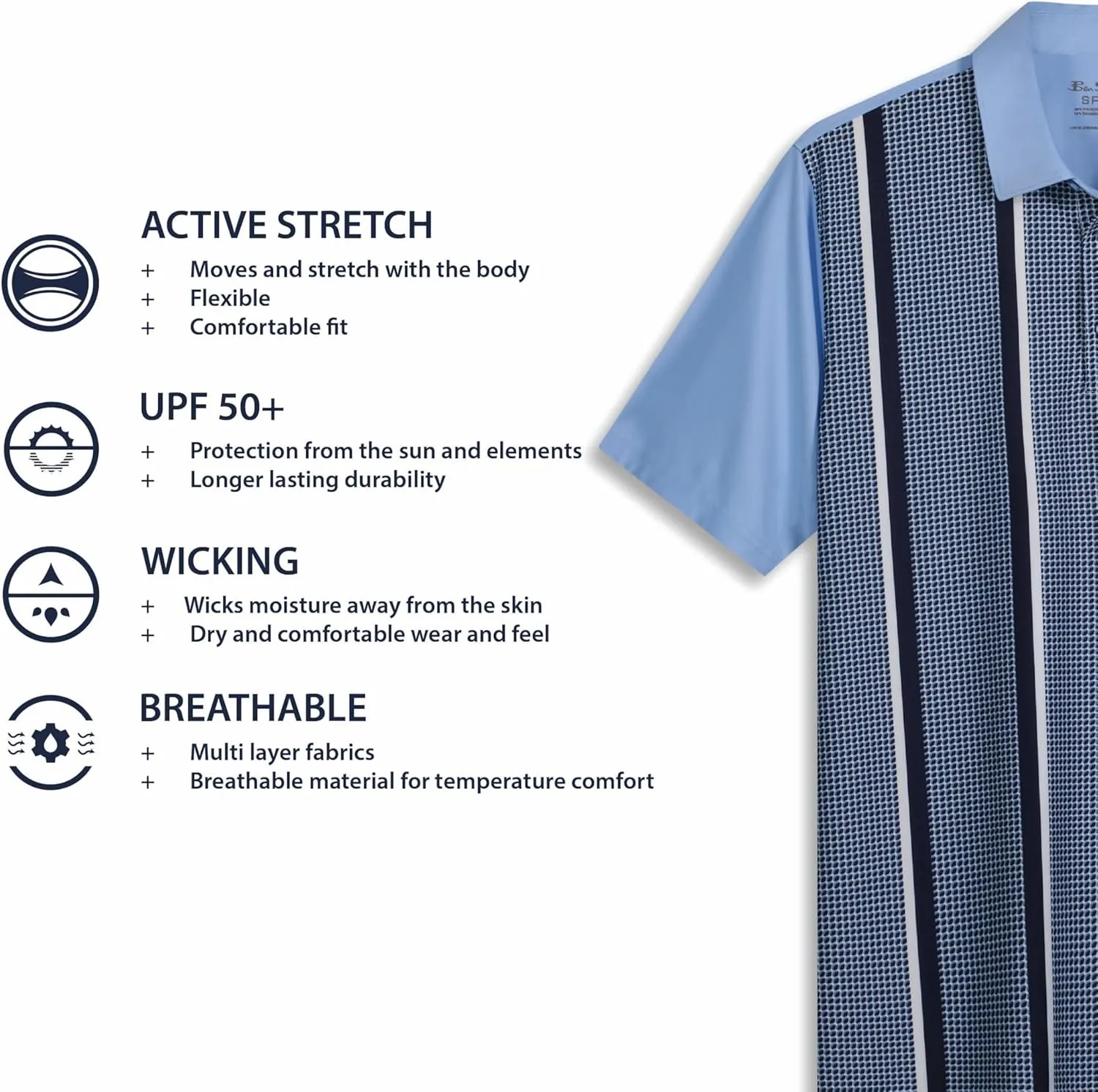 Ben Sherman Men's Performance Golf Polo Shirts Stretch, Extra Soft Fabric, Moisture-Wicking, Odor Resistant