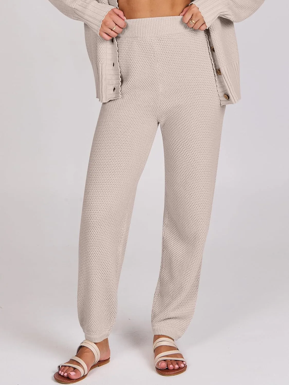 Caracilia Womens 2 Piece Outfits Lounge Set V Neck Cardigan Sweater Pants Sets Knit Matching Loungewear 2024 Fall Clothes
