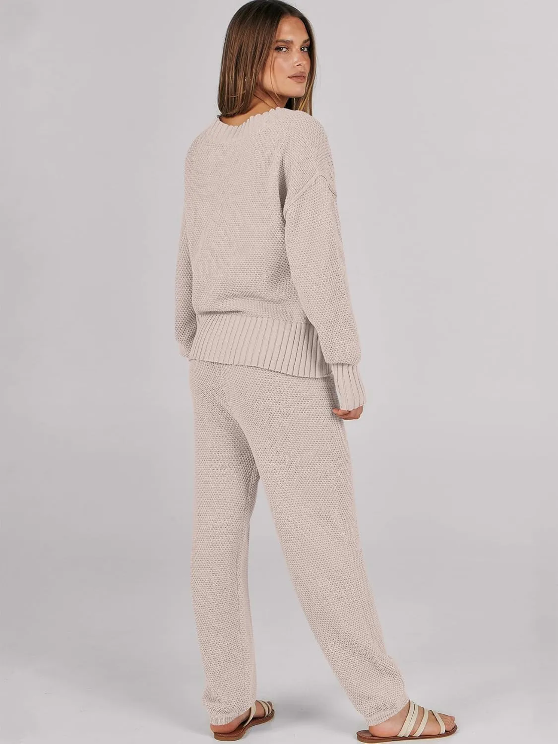 Caracilia Womens 2 Piece Outfits Lounge Set V Neck Cardigan Sweater Pants Sets Knit Matching Loungewear 2024 Fall Clothes