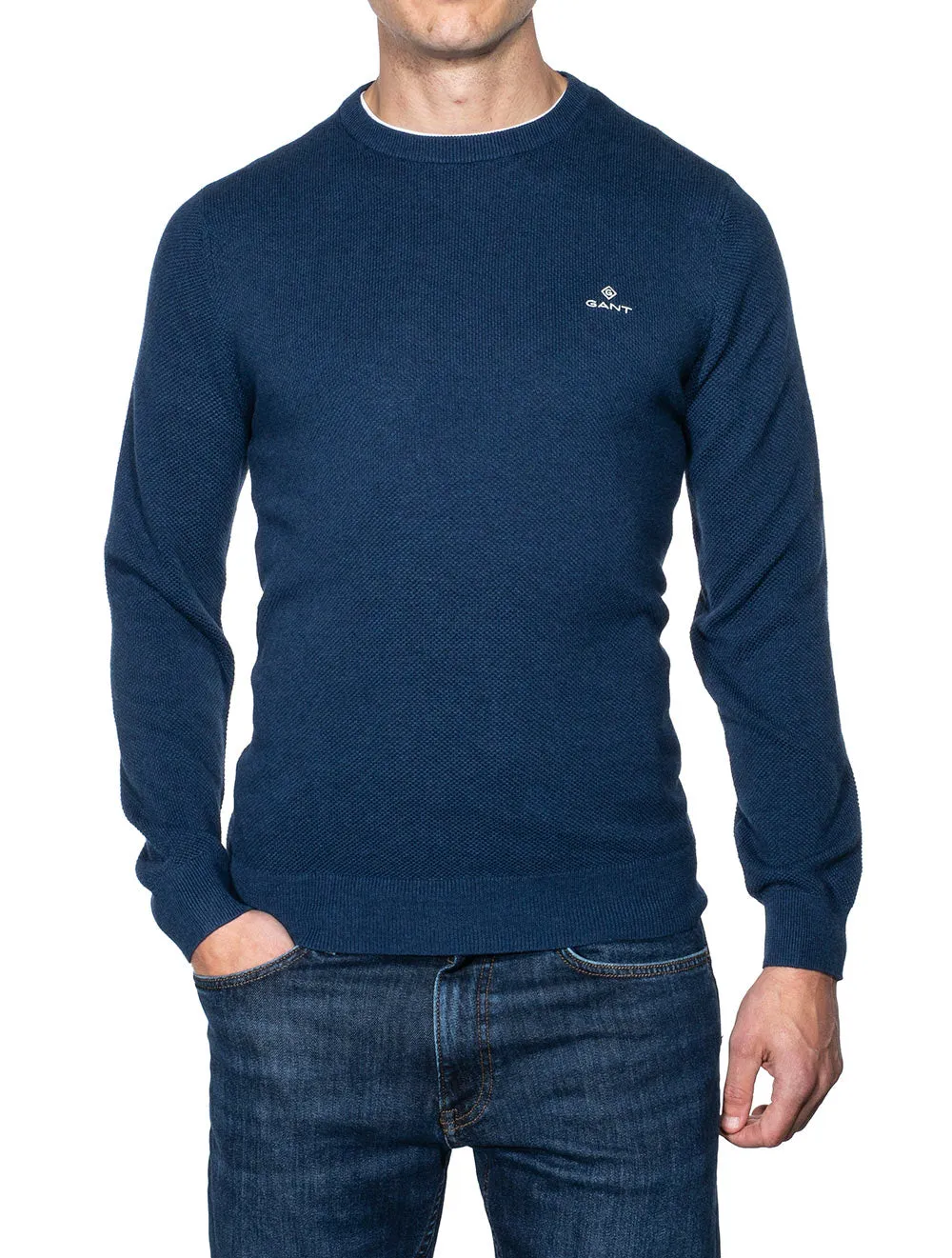 Cotton Piqué Crew Sweater Evening Blue