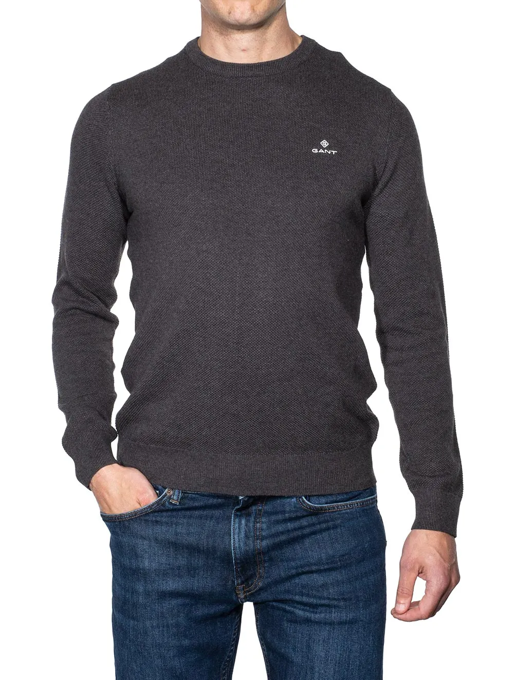 Cotton Piqué Crew Sweater Evening Blue