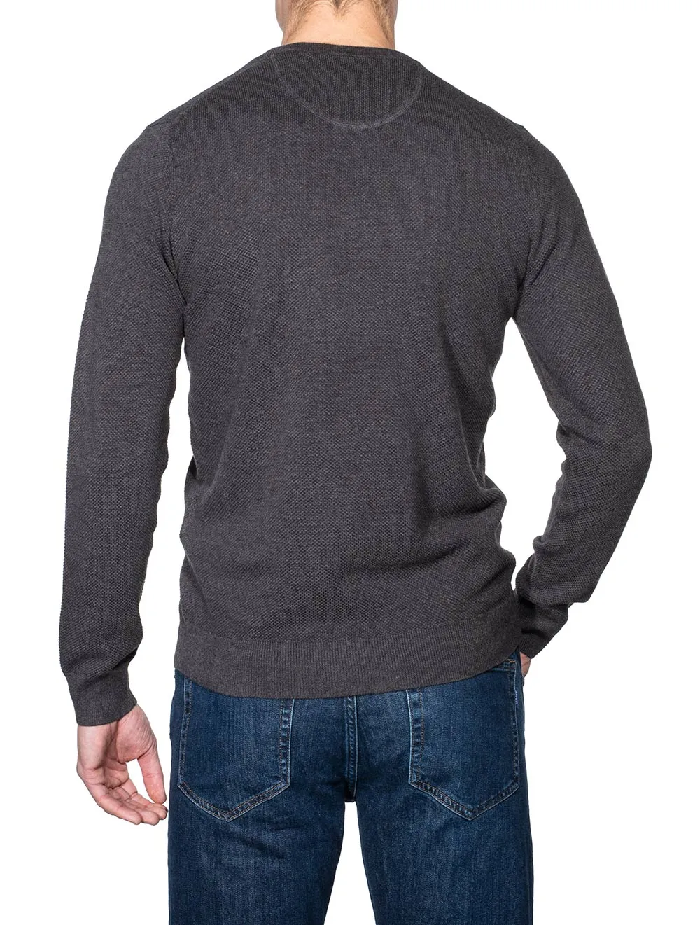Cotton Piqué Crew Sweater Evening Blue