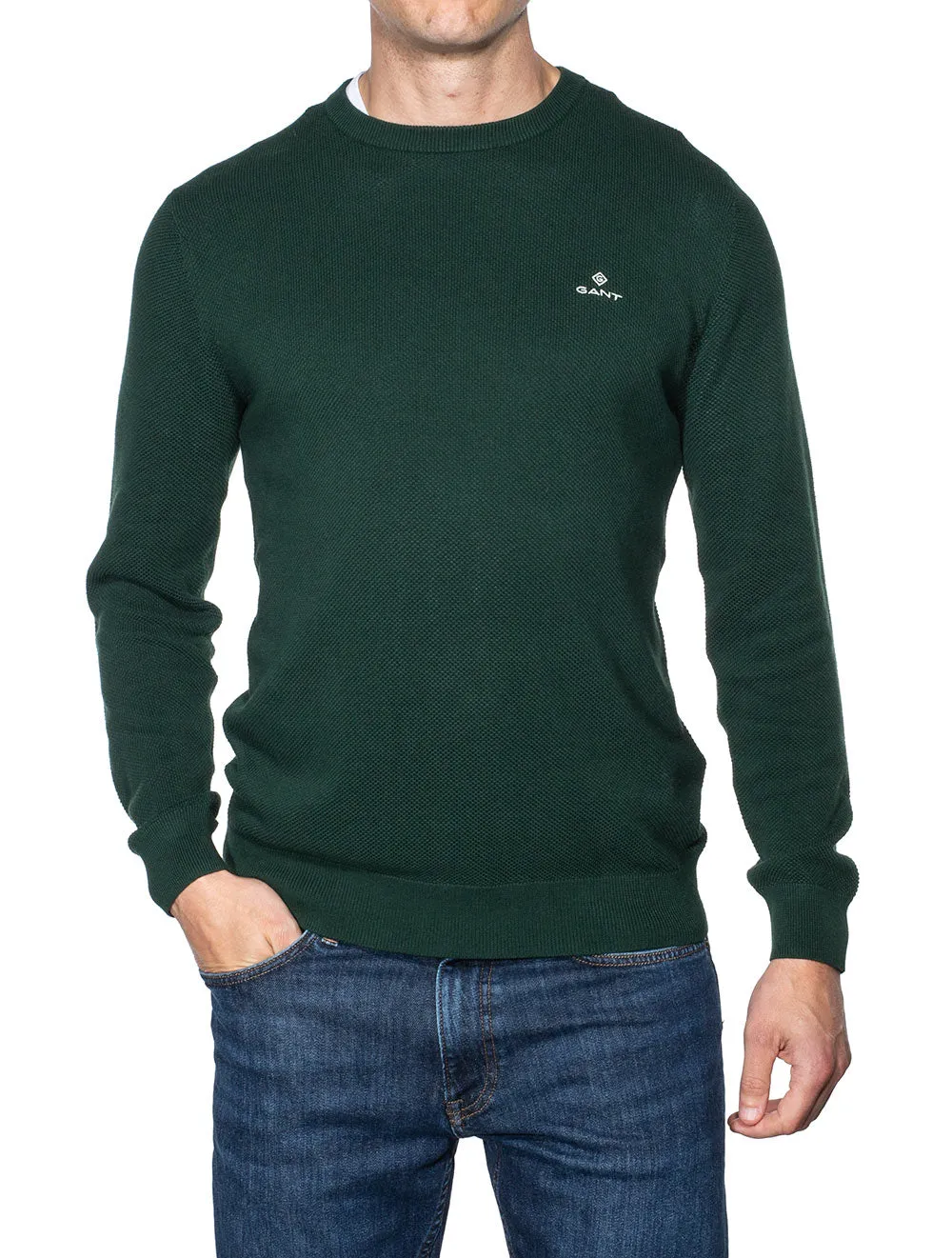Cotton Piqué Crew Sweater Evening Blue
