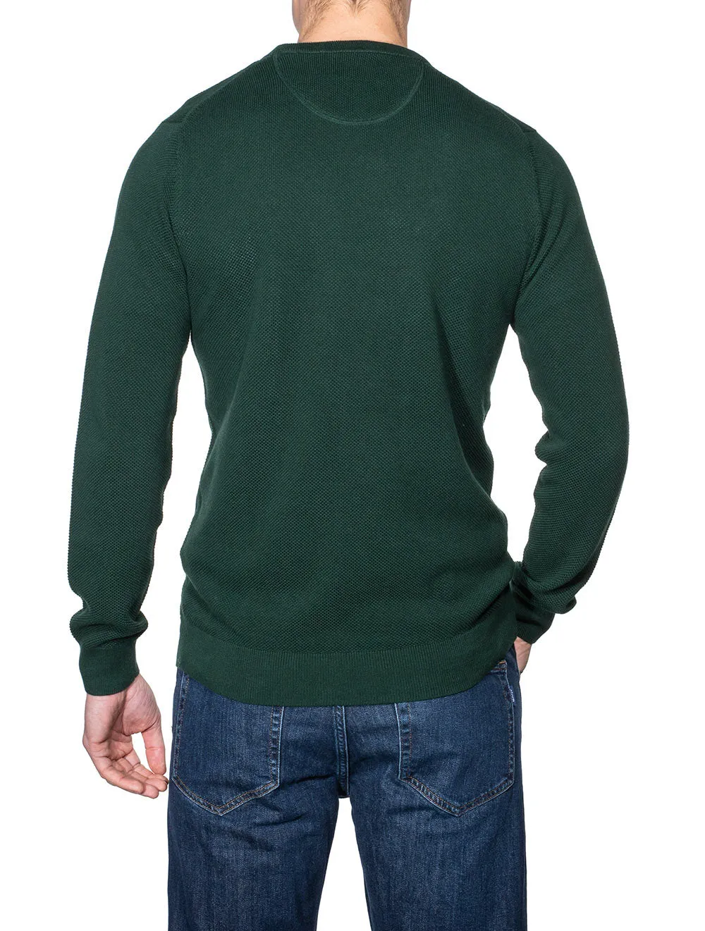 Cotton Piqué Crew Sweater Evening Blue