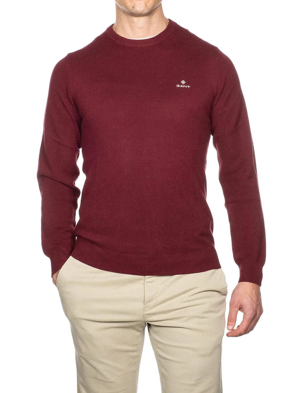 Cotton Piqué Crew Sweater Evening Blue