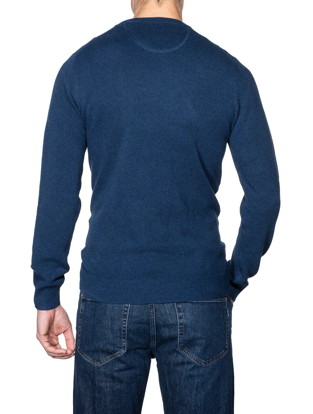 Cotton Piqué Crew Sweater Evening Blue