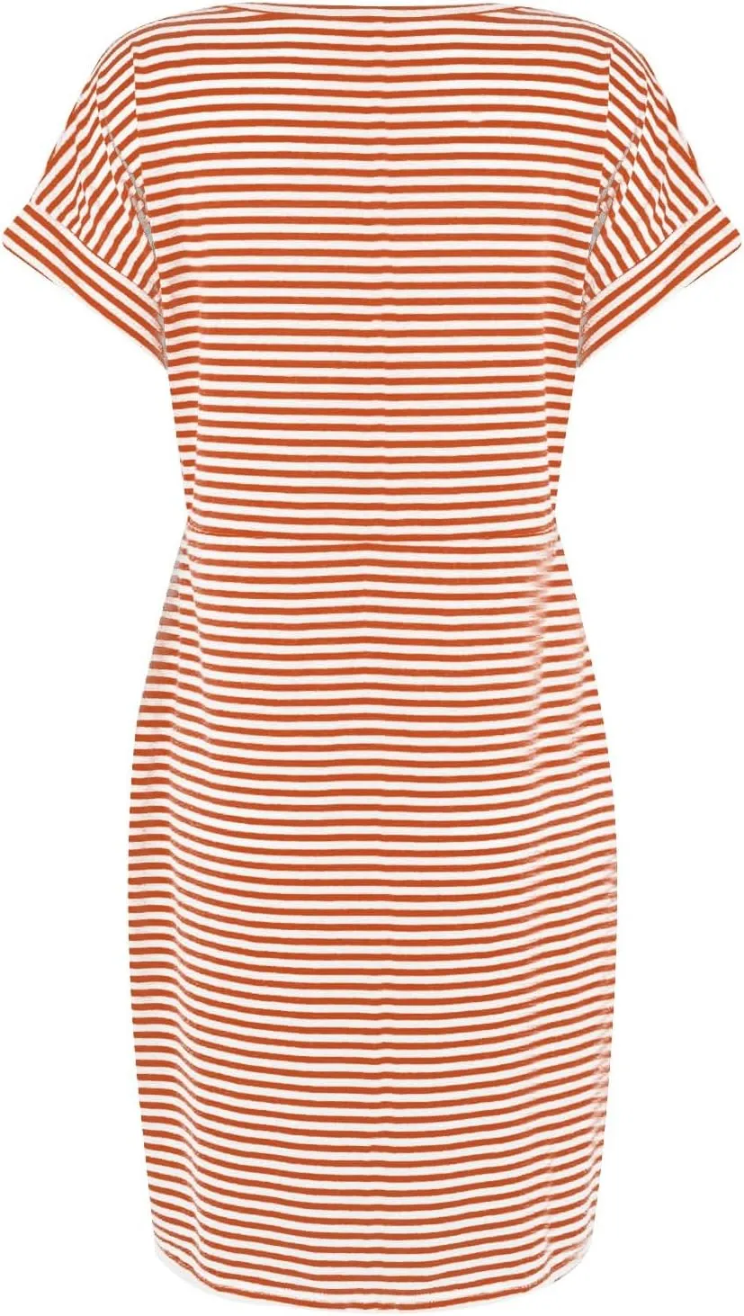 Cotton T Shirt Dresses for Women 2024 Cute Striped Summer Dress Tie Waist Casual Sun Dresses with Pockets
