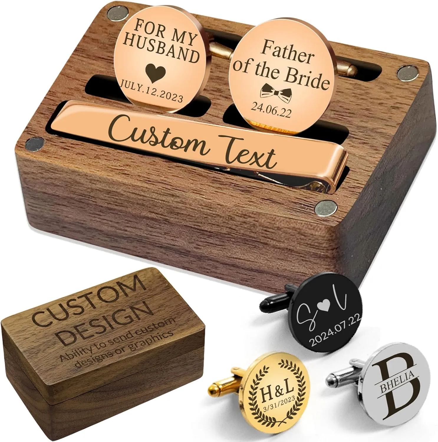 Custom Cufflinks for Men Photo Personalized Cuff Links and Tie Clip Engraved with Box Gemelos para Camisa Personalizado
