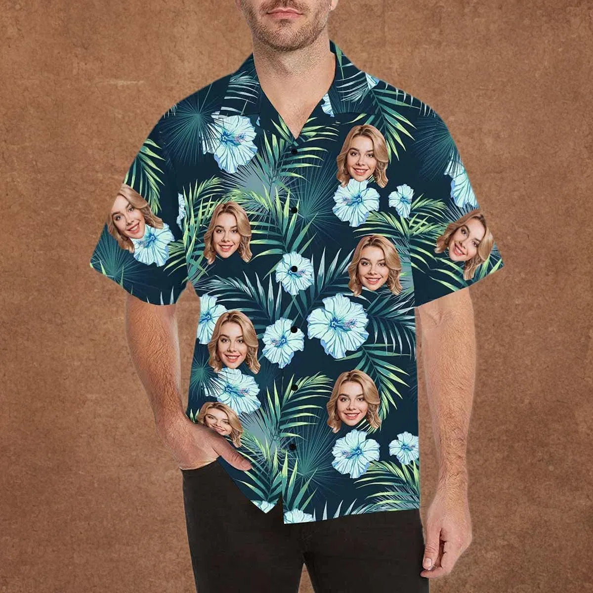 Custom Tropical Floral Hawaiian Shirt with Face for Men Personalized BF Husbands Photo Men Aloha Beach Fruit Flower Shirts