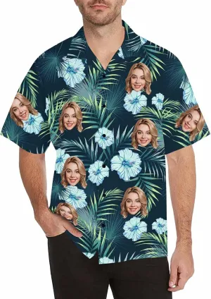 Custom Tropical Floral Hawaiian Shirt with Face for Men Personalized BF Husbands Photo Men Aloha Beach Fruit Flower Shirts