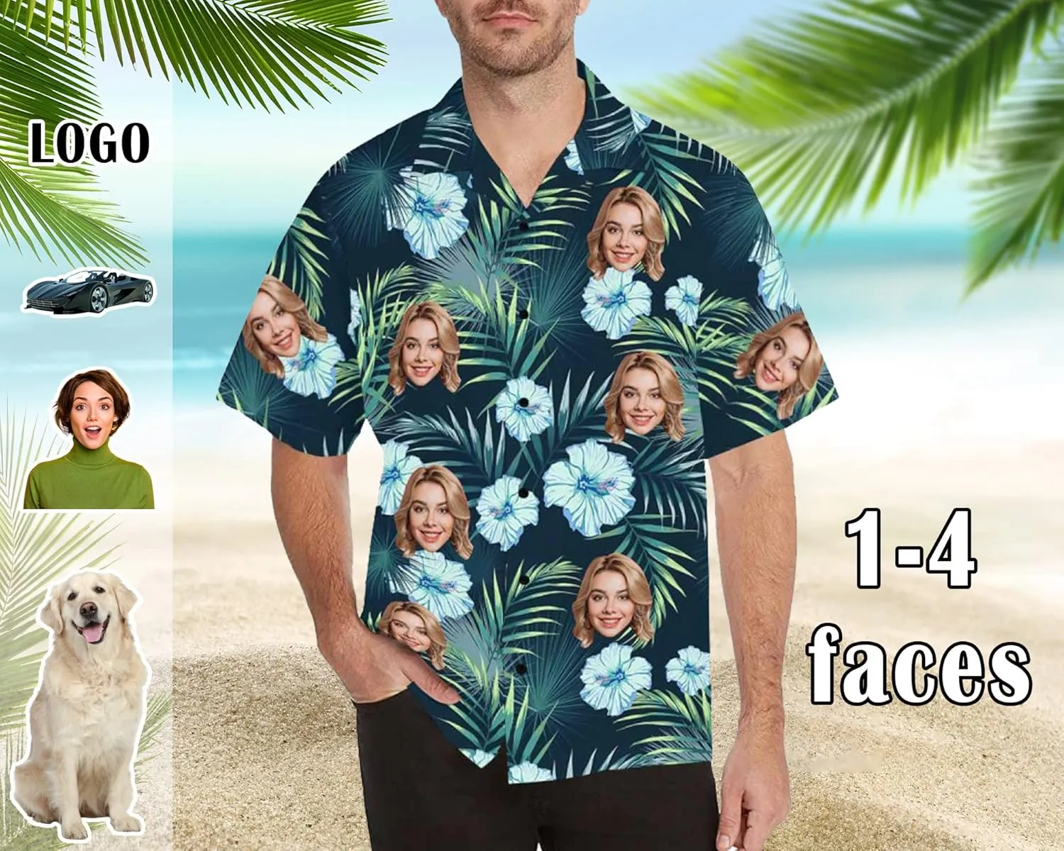 Custom Tropical Floral Hawaiian Shirt with Face for Men Personalized BF Husbands Photo Men Aloha Beach Fruit Flower Shirts