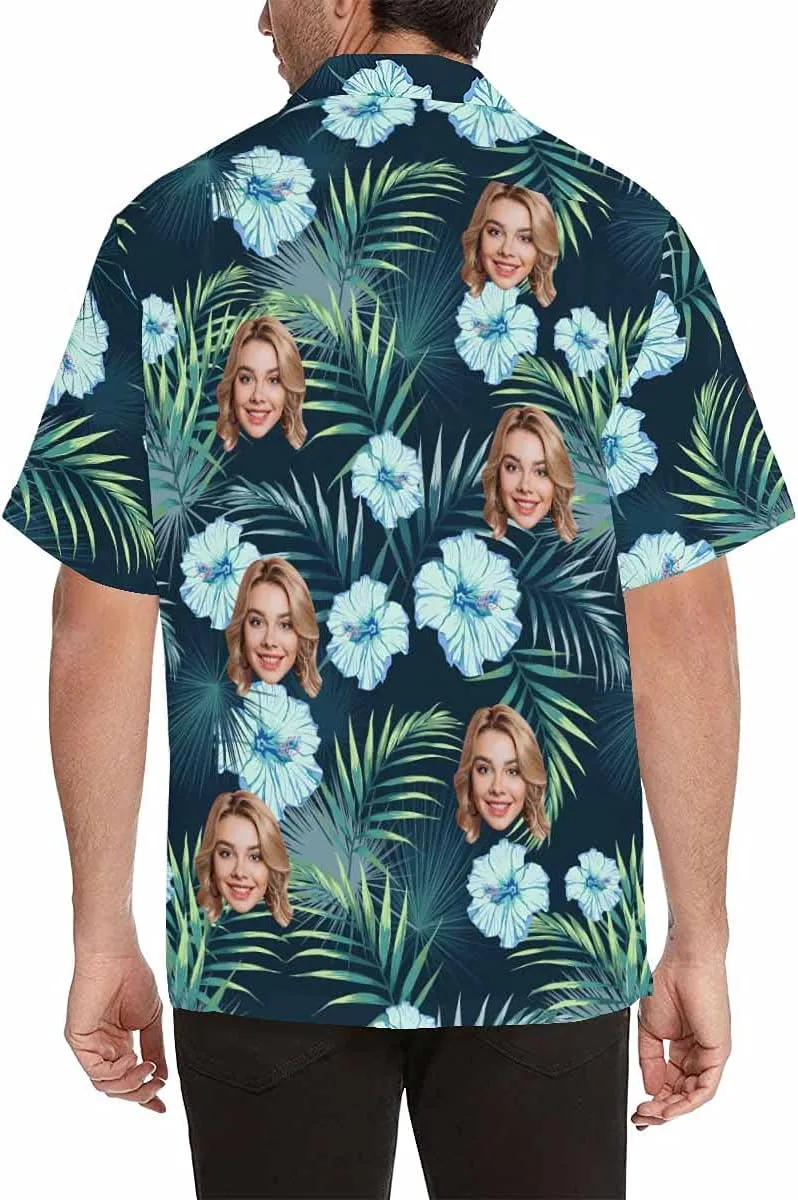 Custom Tropical Floral Hawaiian Shirt with Face for Men Personalized BF Husbands Photo Men Aloha Beach Fruit Flower Shirts