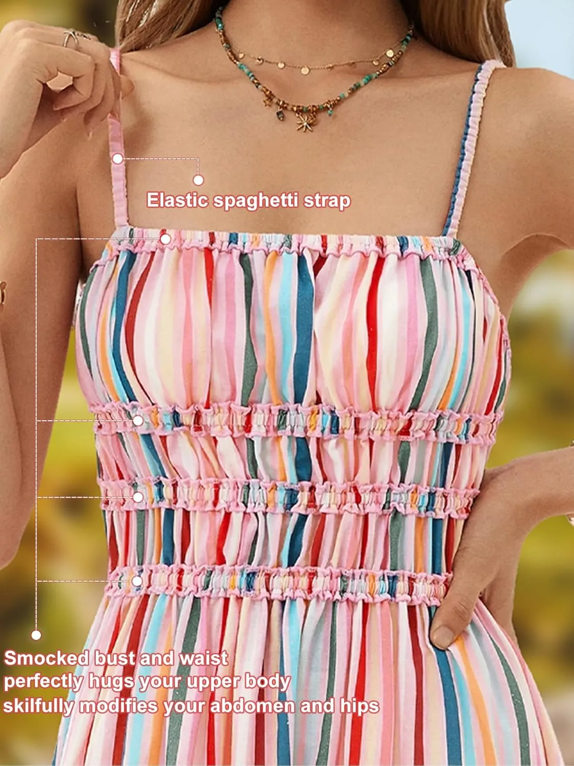 DIRASS 100% Cotton Dress for Women 2025 Summer Vacation Beach Smocked Midi Dress