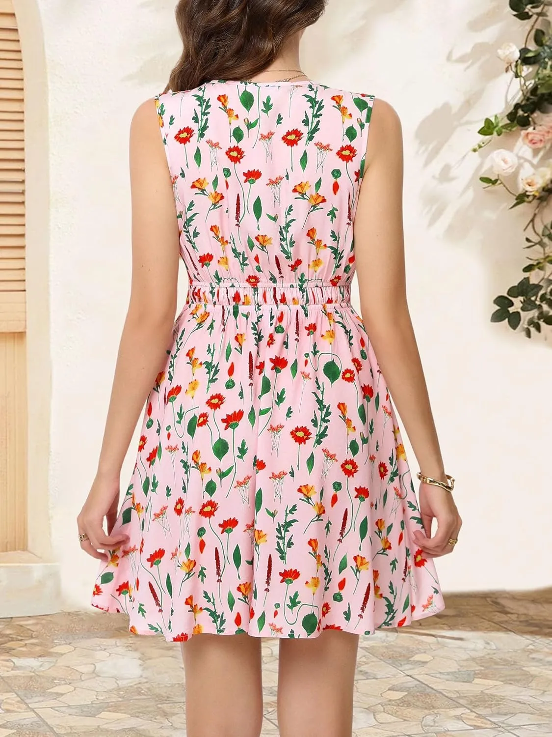 DIRASS Women's Rayon Dresses with Pockets Empire Waist Ruffle Sleeveless Mini Sundresses