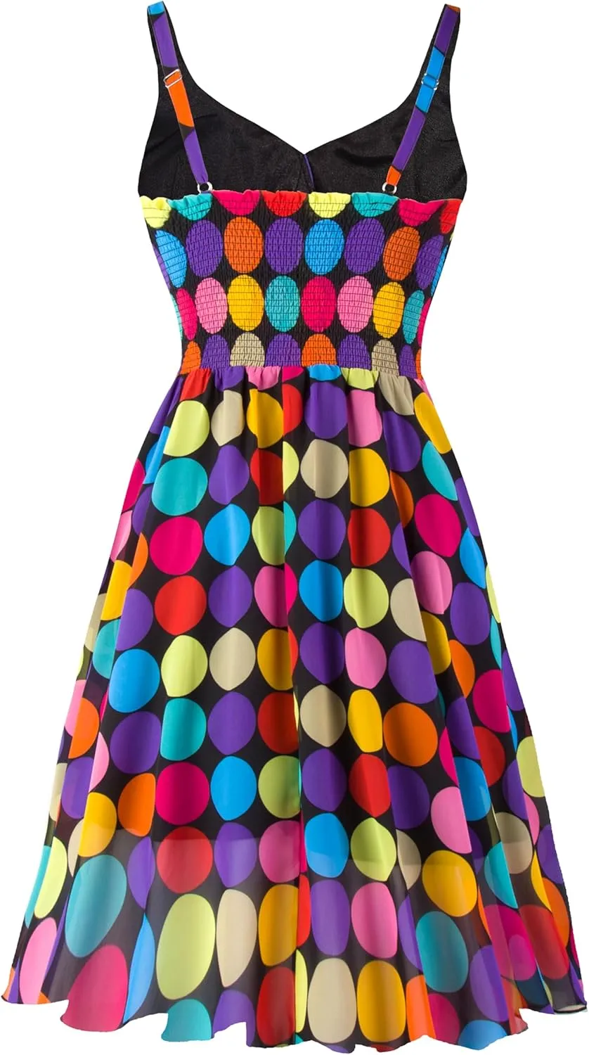 Dressever Summer Cocktail Dress V-Neck Adjustable Spaghetti Strap Chiffon Sundress