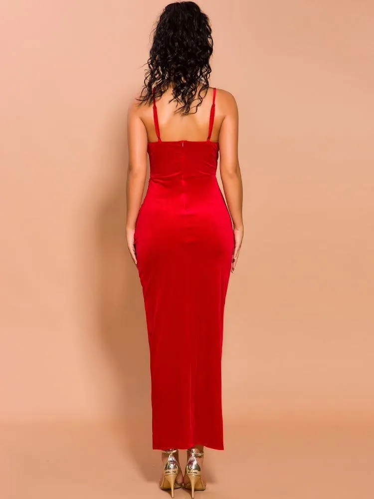 Elegant Midi Red Wrap Dress