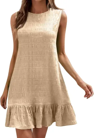 Flowy Summer Dresses for Women Sleeveless Crew Neck Boho Dresses Loose Ruched A Line Maternity Sun Dress Short Dress