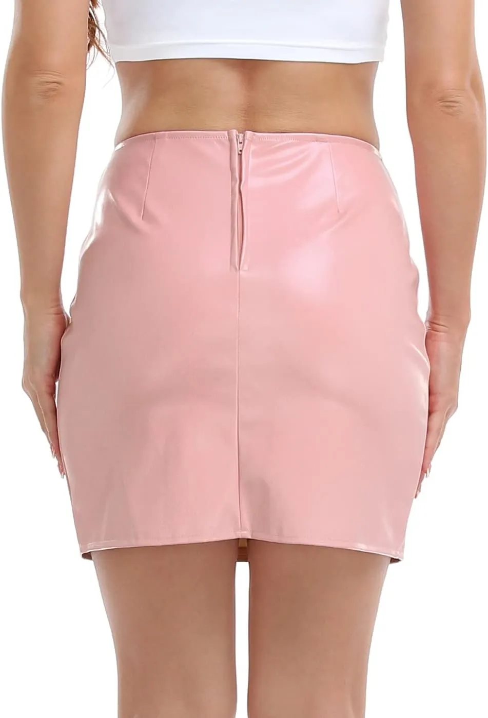 HDE Women's Faux Leather Skirt High Waisted Bodycon Mini Skirt with Slit