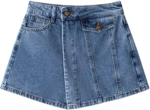 High Waist Denim Shorts Women's Straight Leg with Piece Loose Culottes(XL Code)