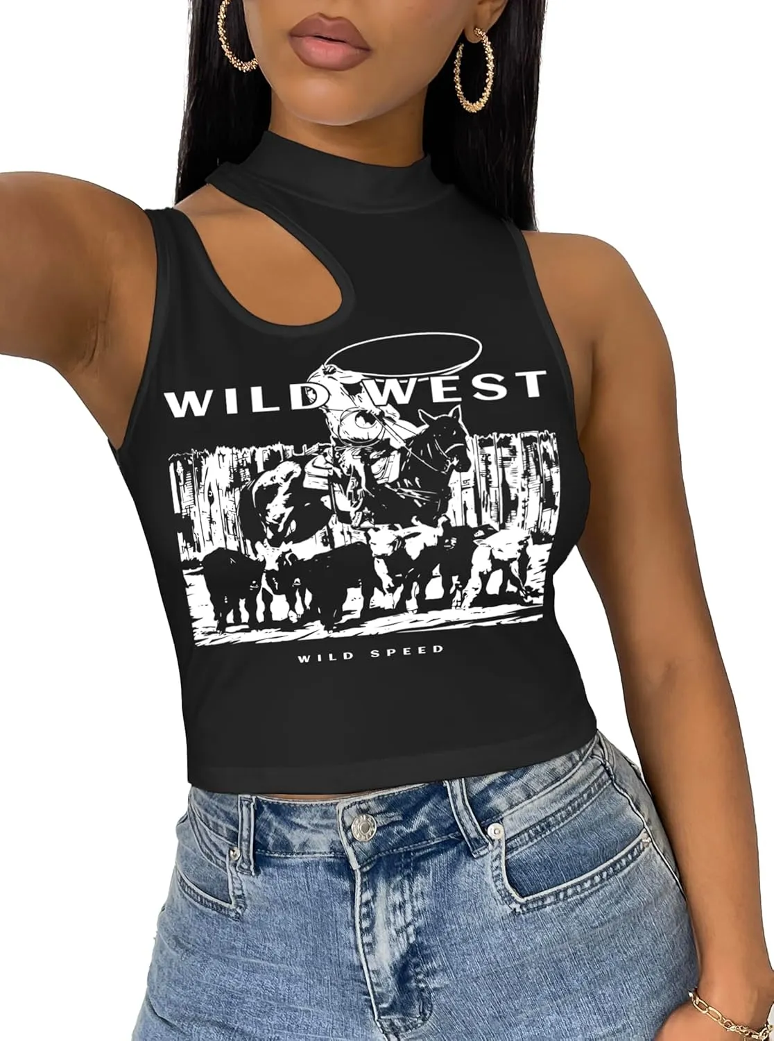 LovelyWholesale Crop Tops for Women Sexy Cut Out Tops Mock Neck Tank Top