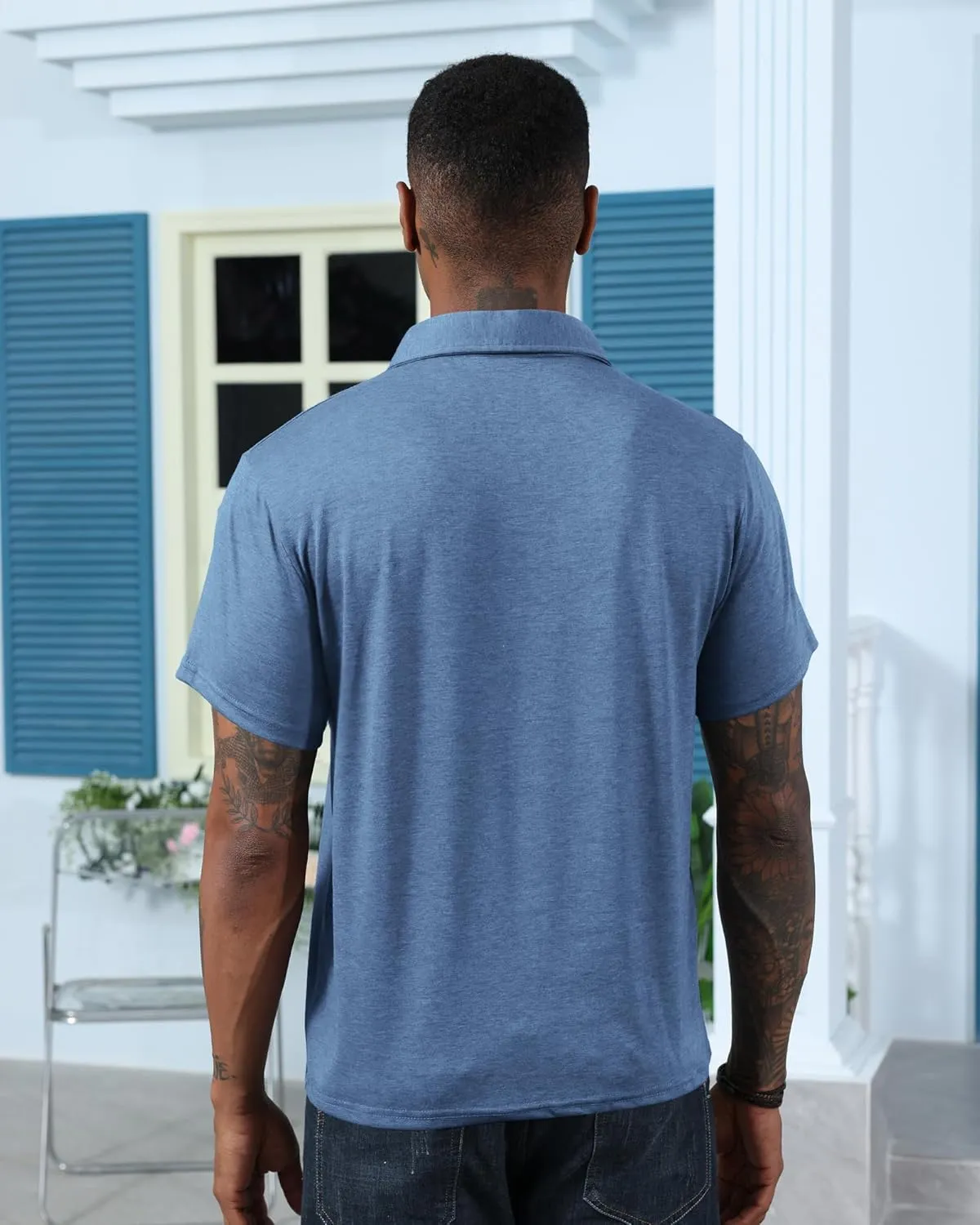 Mens Fashion Polo Shirts Cotton Classic Long Sleeve Thermal Button Shirt with Pocket