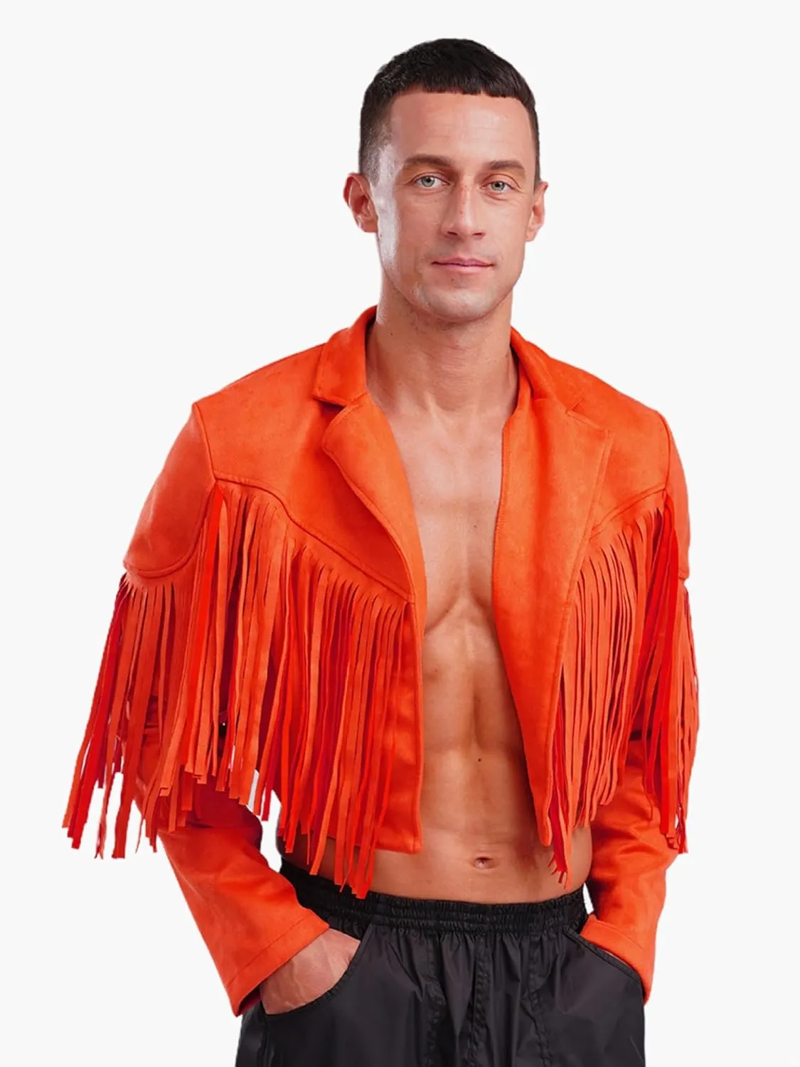 Men's Fringe Faux Suede Leather Open Front Tassel Coats Western Cowboy Jacket Outerwear