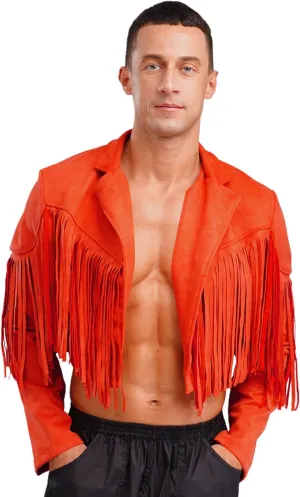 Men's Fringe Faux Suede Leather Open Front Tassel Coats Western Cowboy Jacket Outerwear