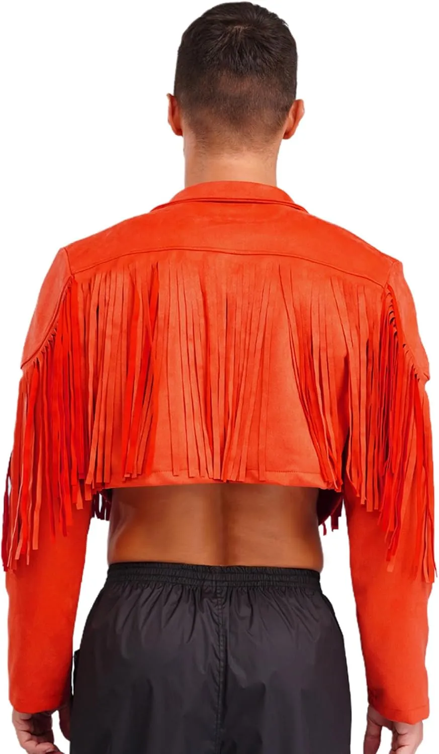 Men's Fringe Faux Suede Leather Open Front Tassel Coats Western Cowboy Jacket Outerwear