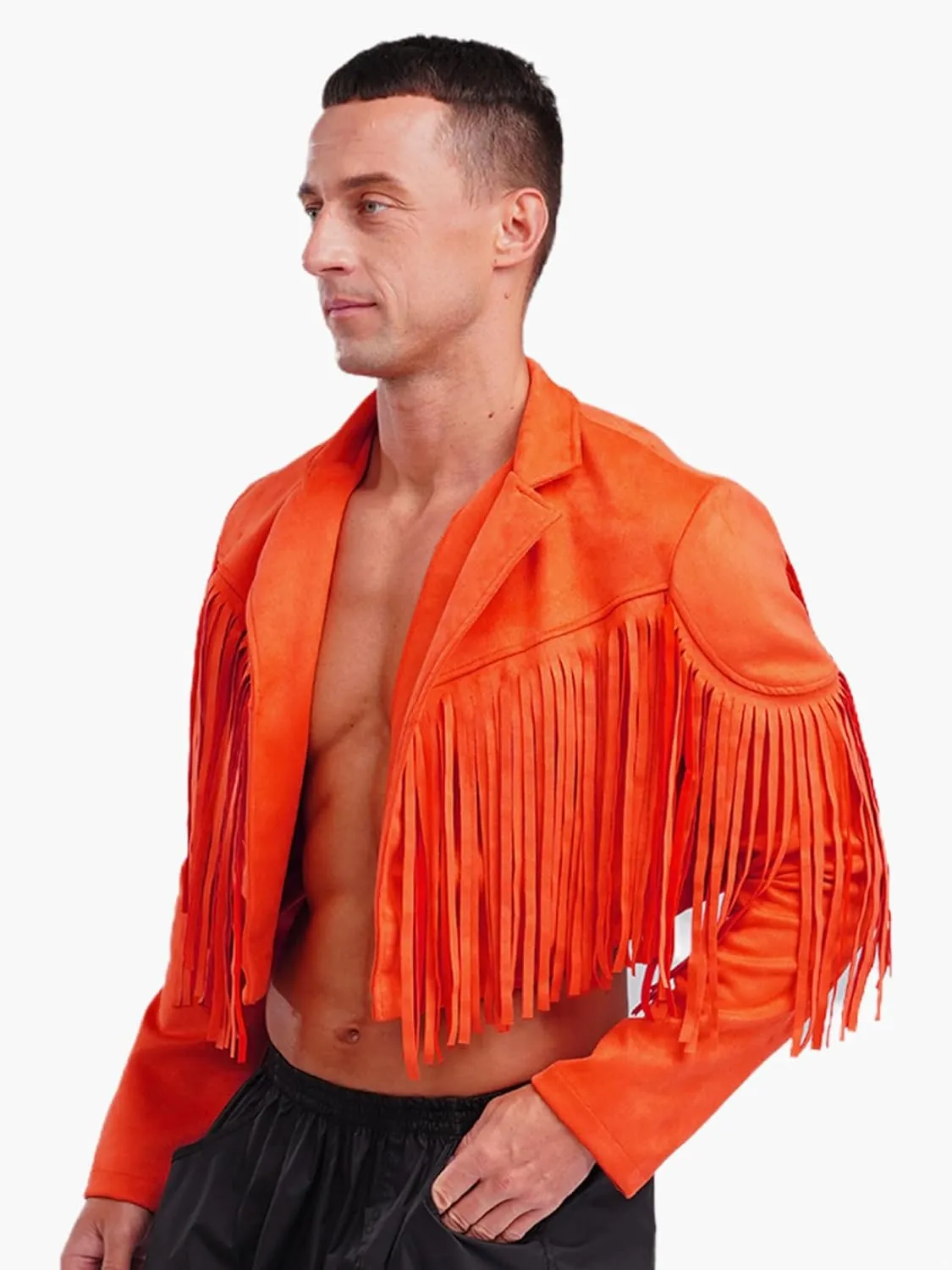 Men's Fringe Faux Suede Leather Open Front Tassel Coats Western Cowboy Jacket Outerwear