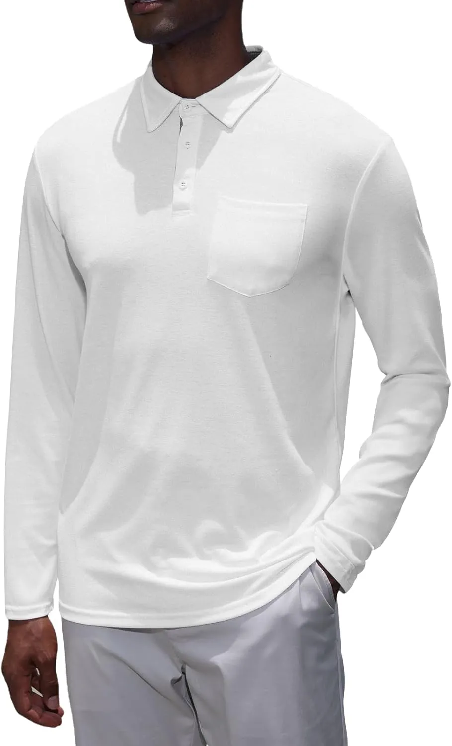 Mens Knit Polo Shirts Long Sleeve Classic Polo Shirts Classic Button Basic Shirt Solid Color Golf Shirts