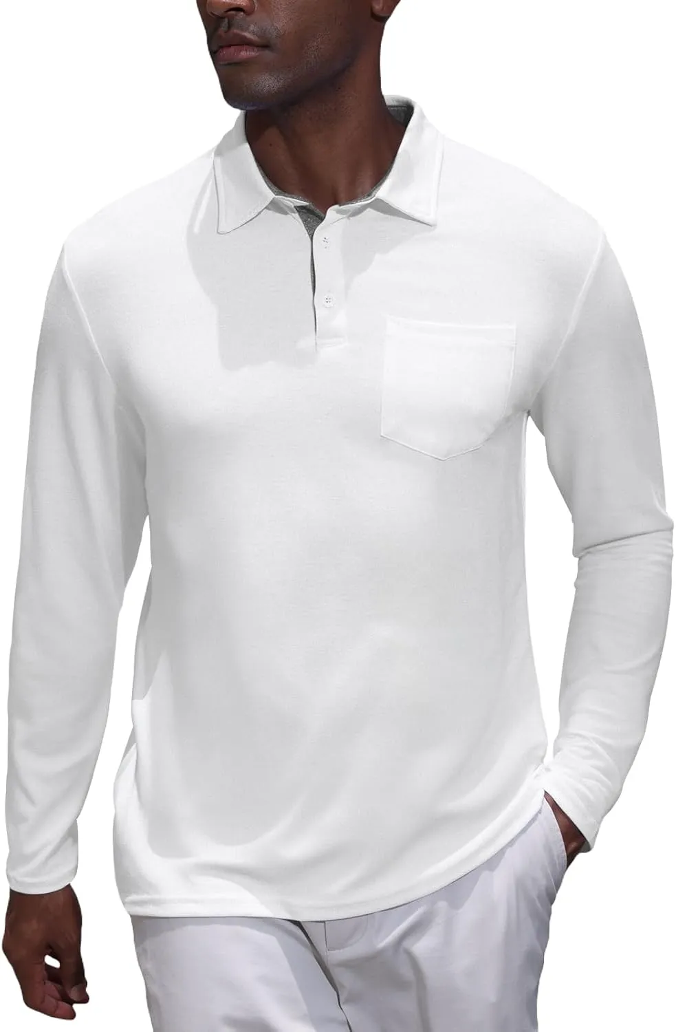 Mens Knit Polo Shirts Long Sleeve Classic Polo Shirts Classic Button Basic Shirt Solid Color Golf Shirts