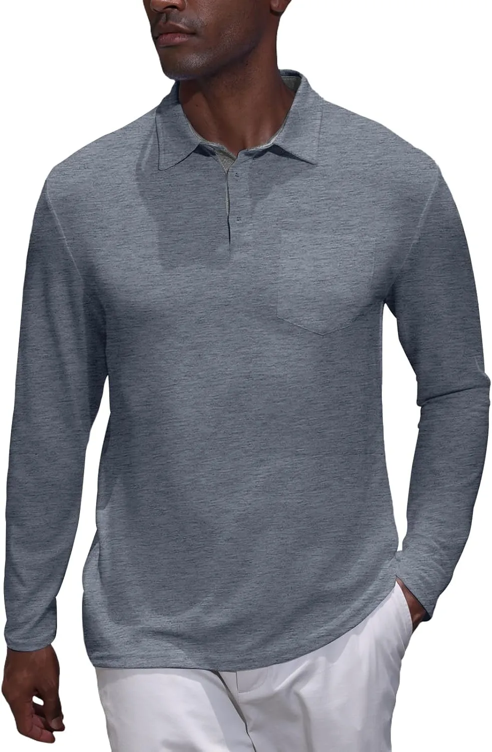 Mens Knit Polo Shirts Long Sleeve Classic Polo Shirts Classic Button Basic Shirt Solid Color Golf Shirts