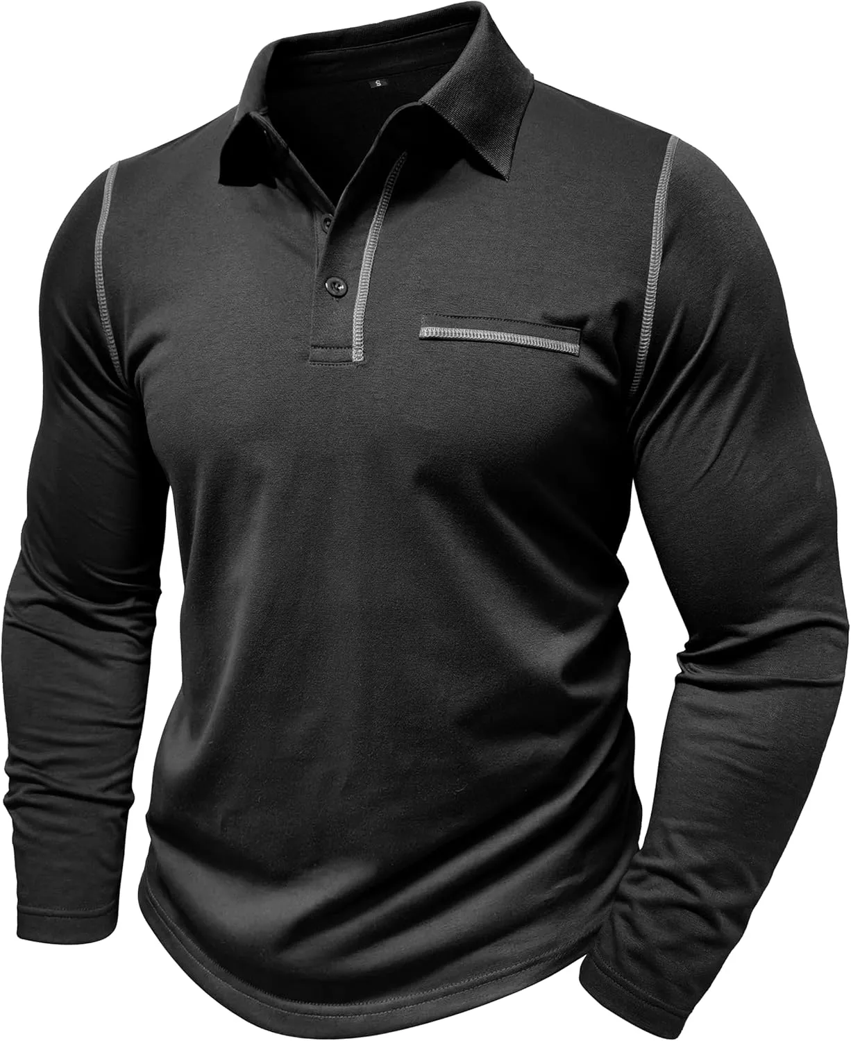 Mens Long Sleeve Polo Shirts Cotton Casual Polo Shirt Collared Button Classic Golf Polo T Shirts