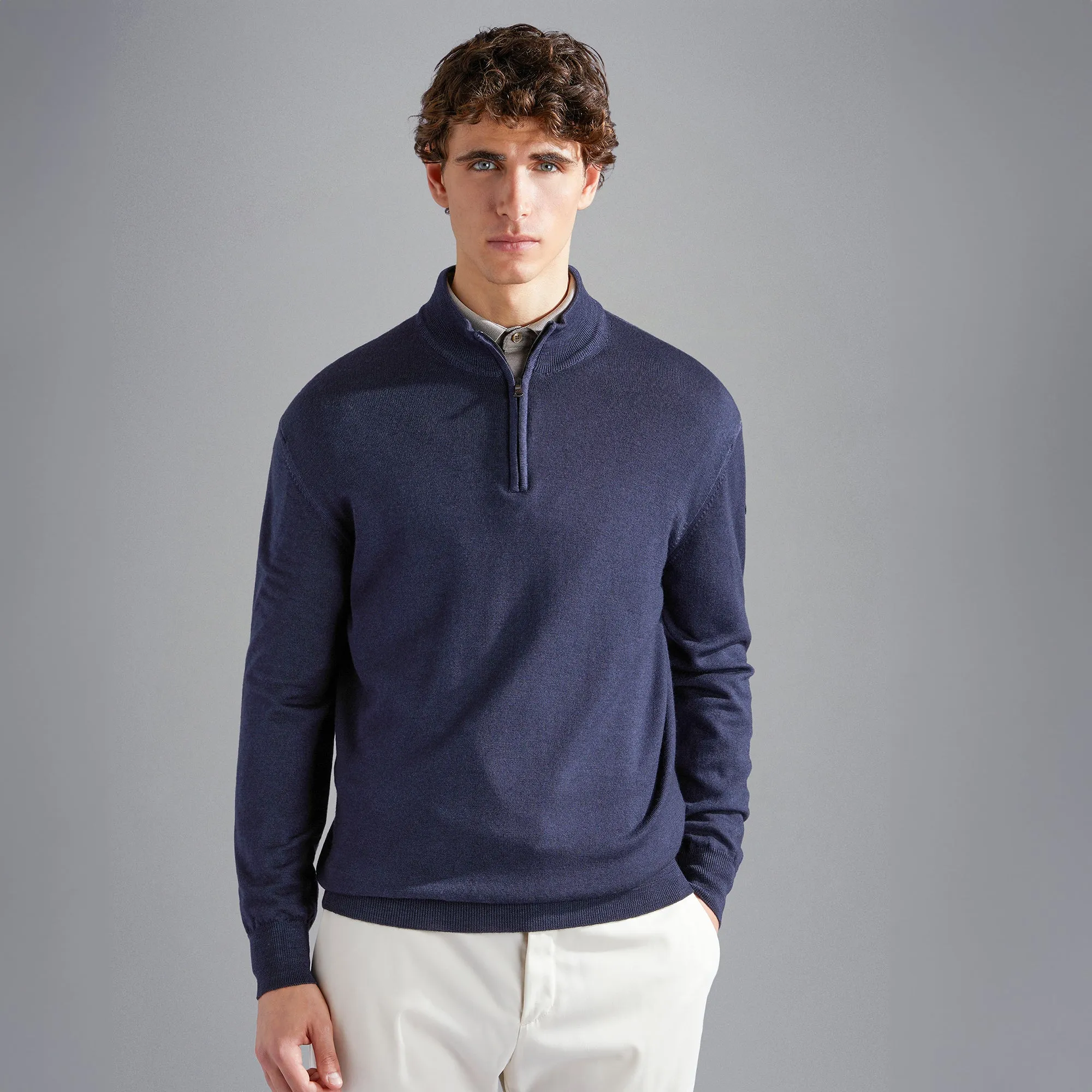 Navy Garment Dyed Wool Half-Zip Sweater - Paul Shark
