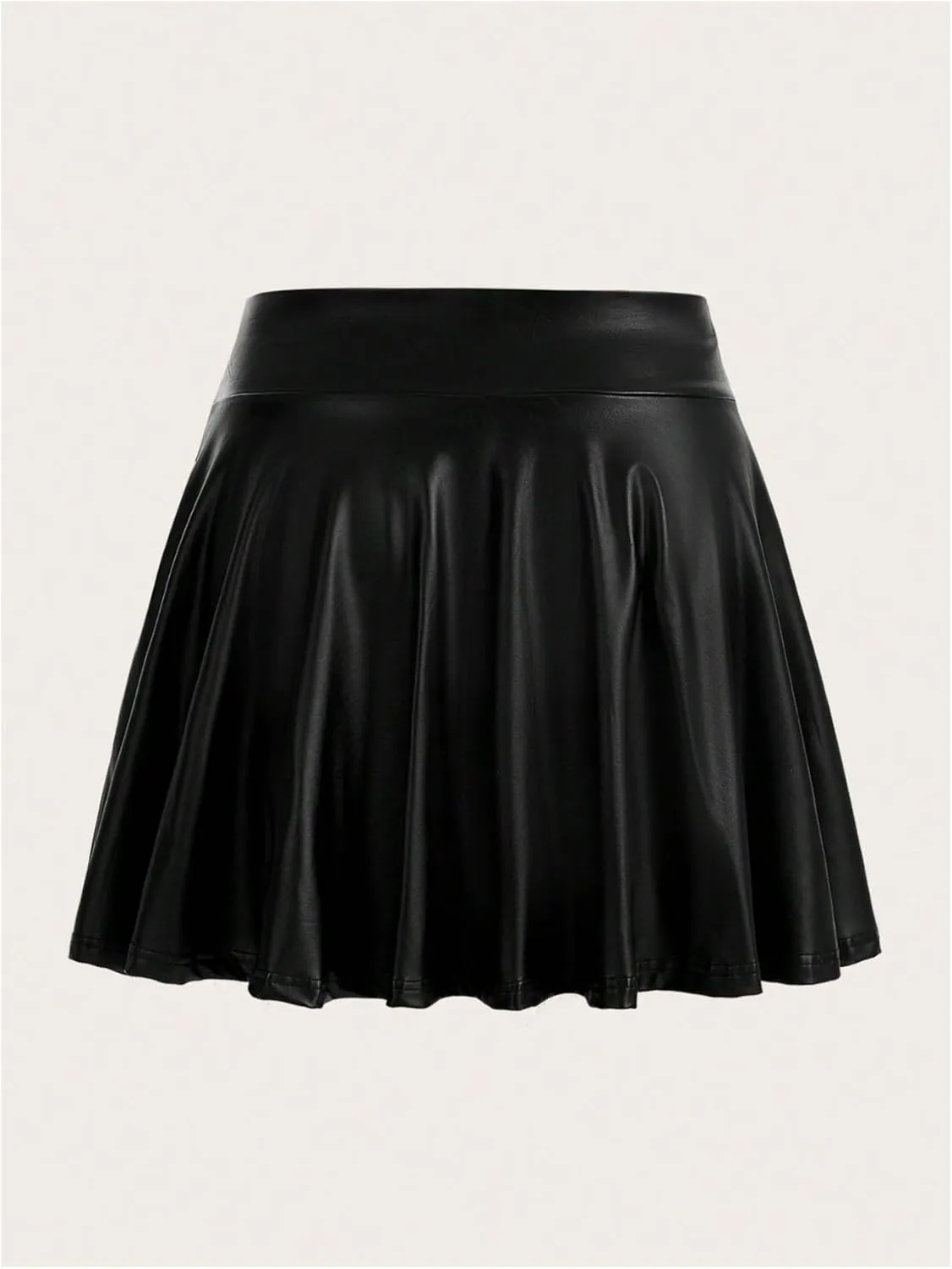 OYOANGLE Women's Plus Size PU Leather High Waisted Ruffle A Line Short Skirt Flared Skater Skirts