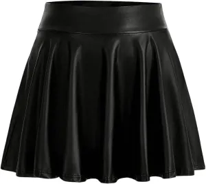 OYOANGLE Women's Plus Size PU Leather High Waisted Ruffle A Line Short Skirt Flared Skater Skirts