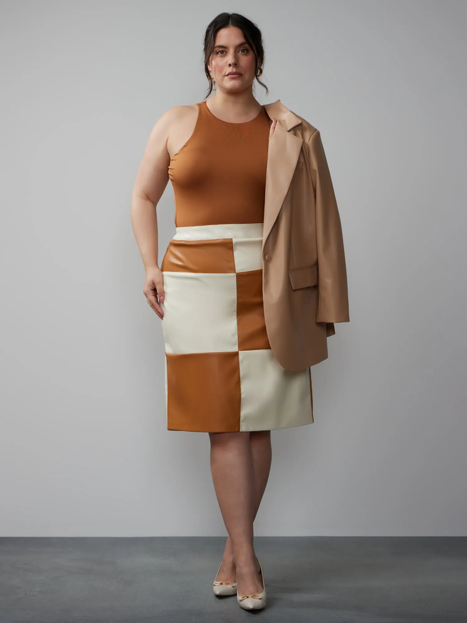 Plus Colorblock Vegan Leather Pencil Skirt