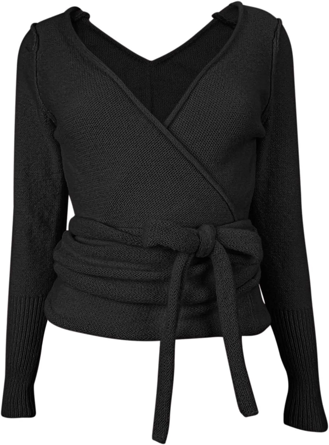 PRETTODAY Women's Wrap Knit Sweater V Neck Tie Front Long Sleeve Casual Pullover Tops