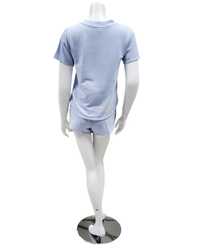 Q81174 Blaire Blue Fleece Lined Modal PJ's Shorts Set