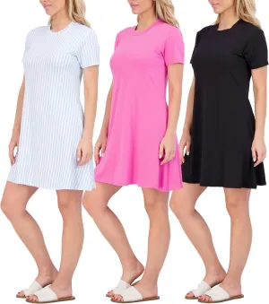 Real Essentials 3-Pack: Women's Super-Soft Short Sleeve Dress Loose Casual Plain Simple Summer T-Shirt (Available in Plus)