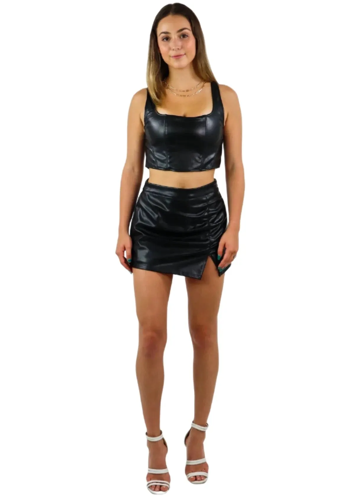 Rock N Rags - "Show You Off" Skort - Black - Faux Leather Side Slit